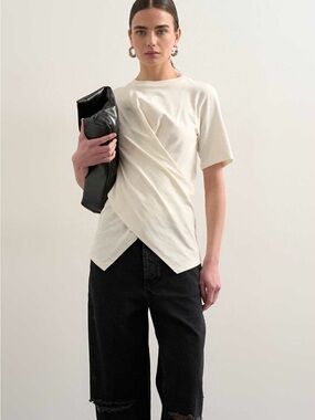 Topshop Cream Twist-Front Short Sleeve Top